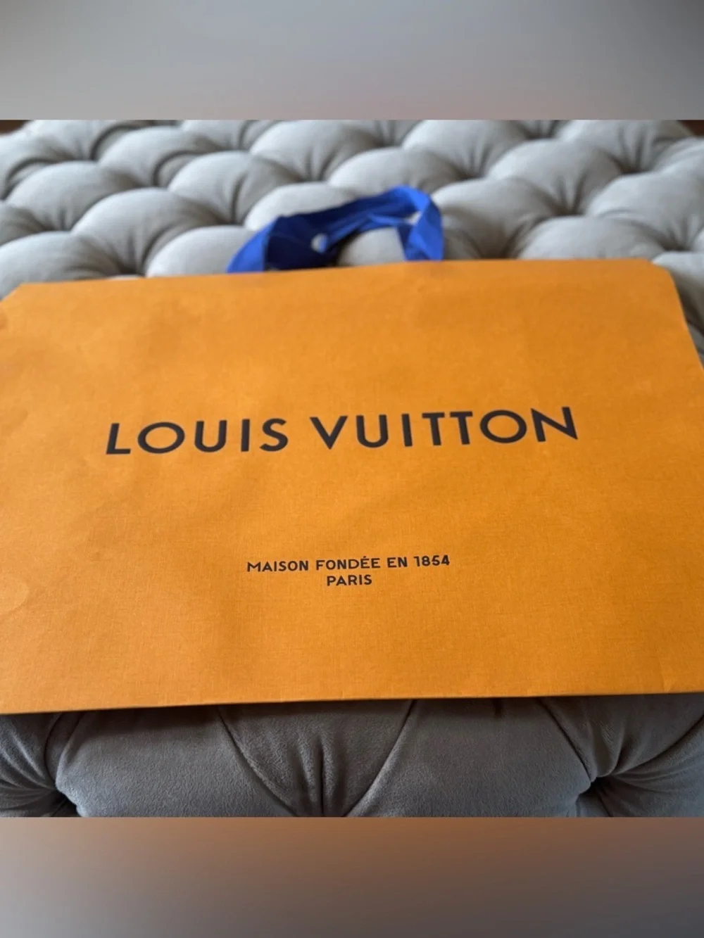 NWOT Louis Vuitton Signature Orange Tote/Gift Bag Large with Blue Ribbon Handles